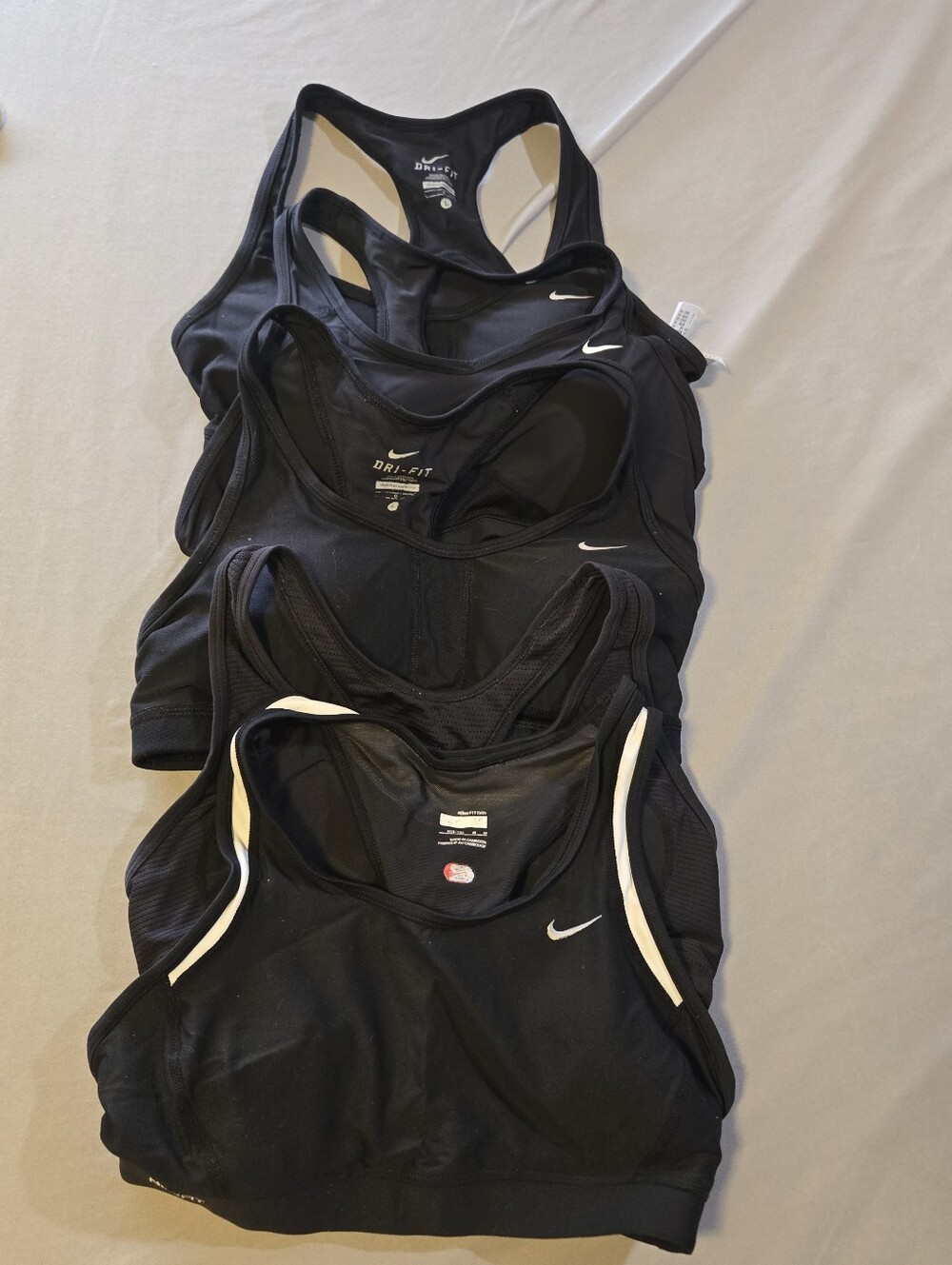 Nike Ladies 5 Pack Bundle Black Dri-FIT Sport Bras with White Logo